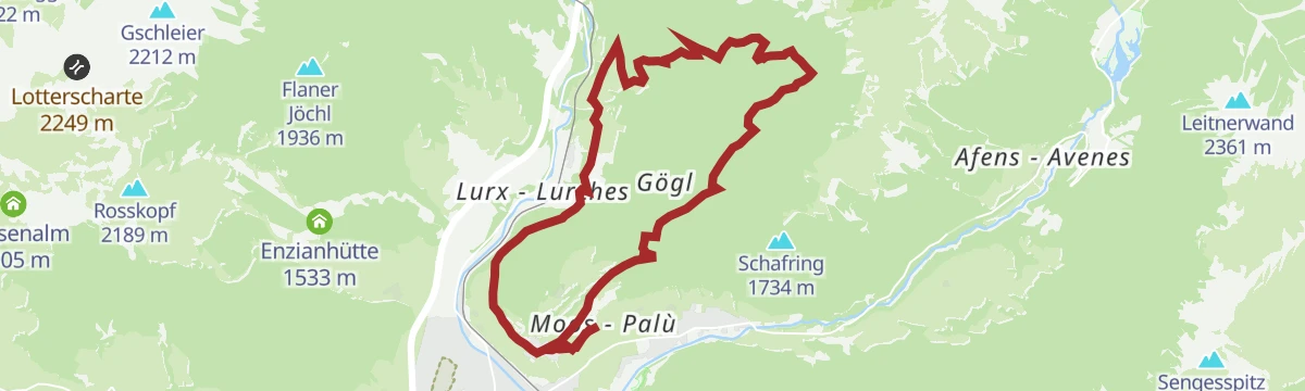 Route map: Across the Prantneralm to the Strassberg ruin